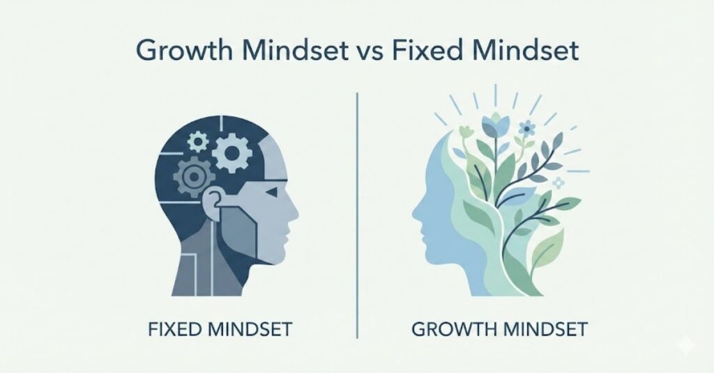 growth mindset vs fixed mindset illustration