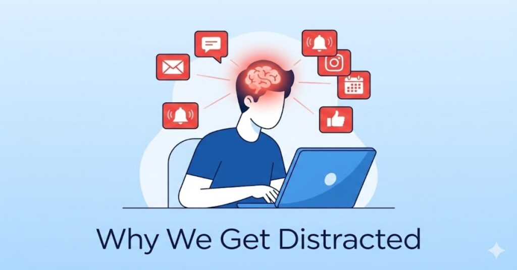 why we get distracted brain psychology illustration