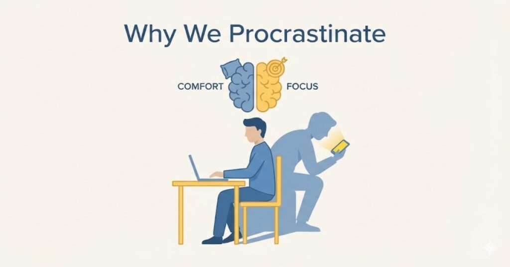 why we procrastinate brain psychology illustration