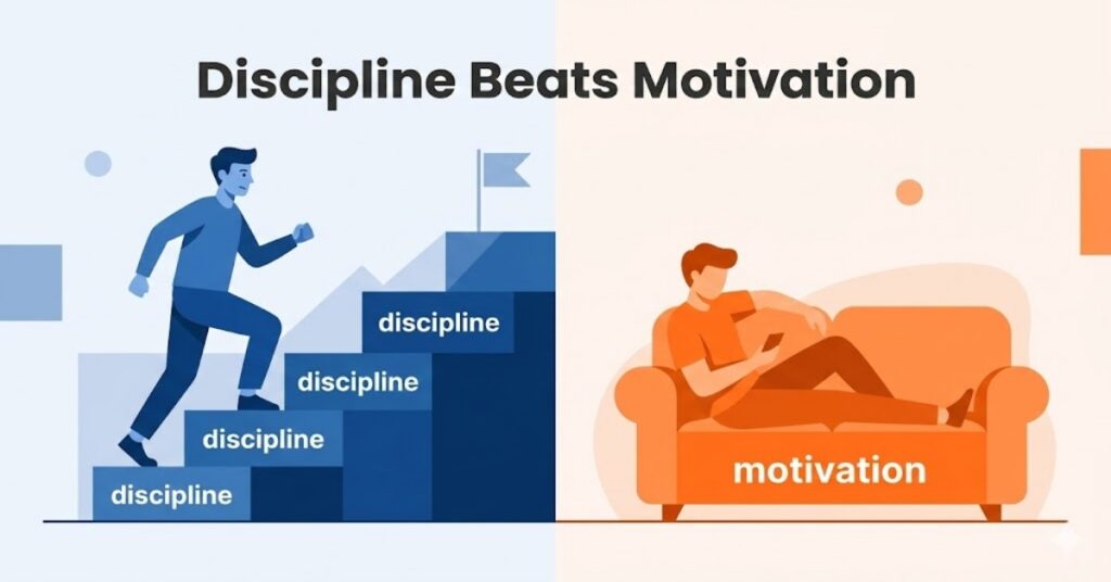 discipline vs motivation productivity concept illustration