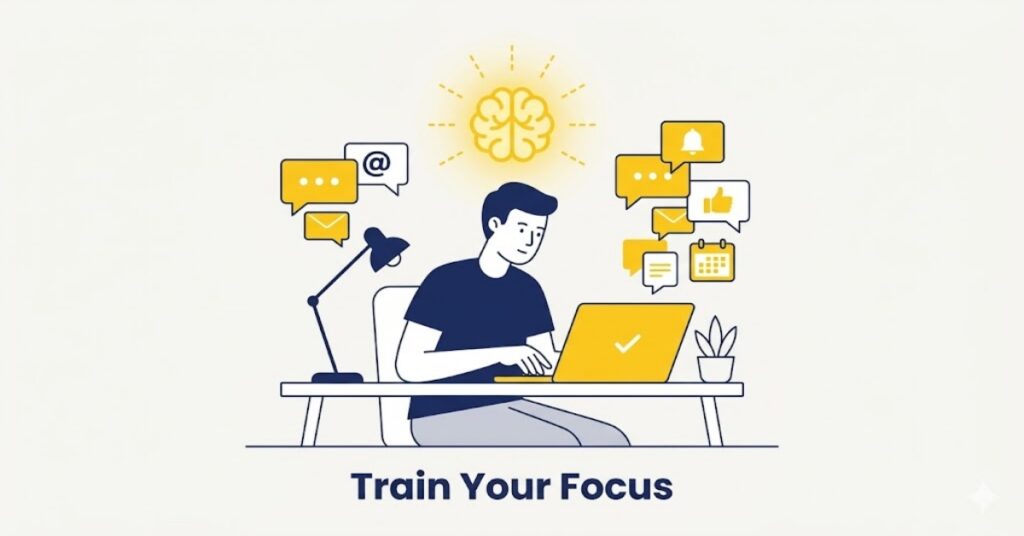 train your focus brain productivity illustration